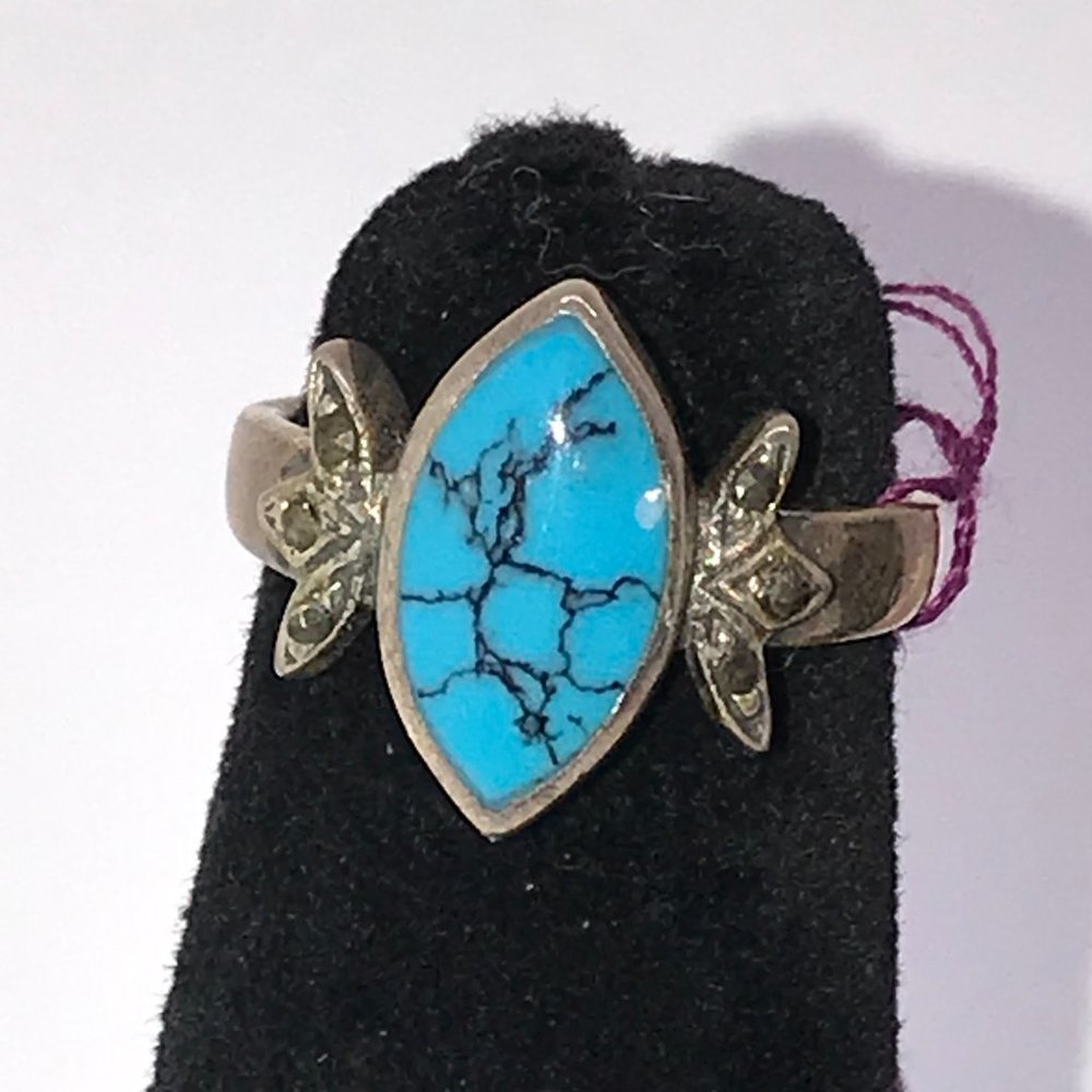 Marquis Turquoise and Sterling Silver Ring, Size 7